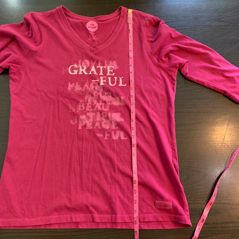 Life is Good Gratitude T-Shirt Womens Large Grateful V-Neck Cozy Comfy Cabincore - Picture 8 of 12